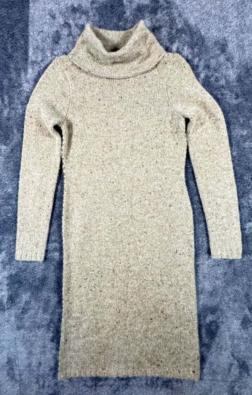 Ralph Lauren Turtleneck Sweater Dress Size PS Neutral Donegal Wool Fall Brown